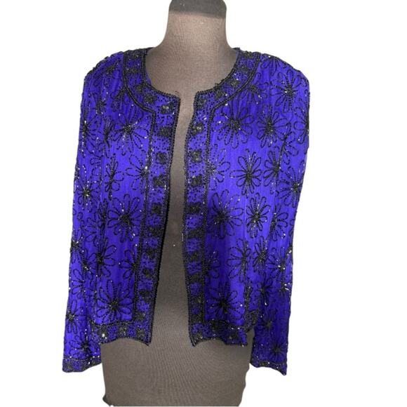 Vtg 90s Stenay Silk Beaded Floral Maximalist Jacket XL Boho Glam Disco Statement - Picture 1 of 6